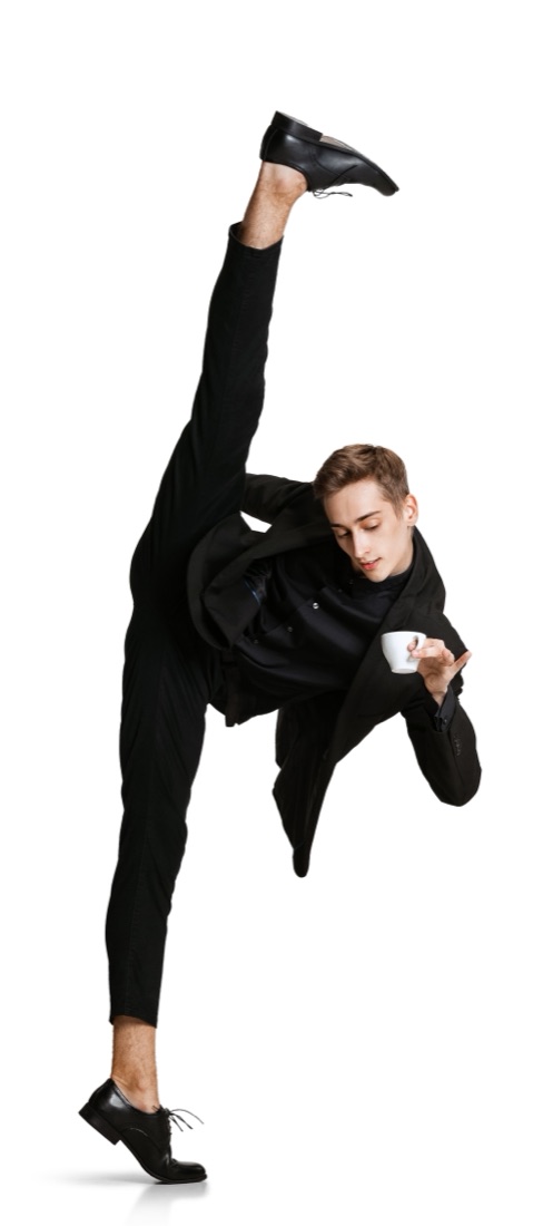 flexible man balancing in vertical splits - joint hypermobility